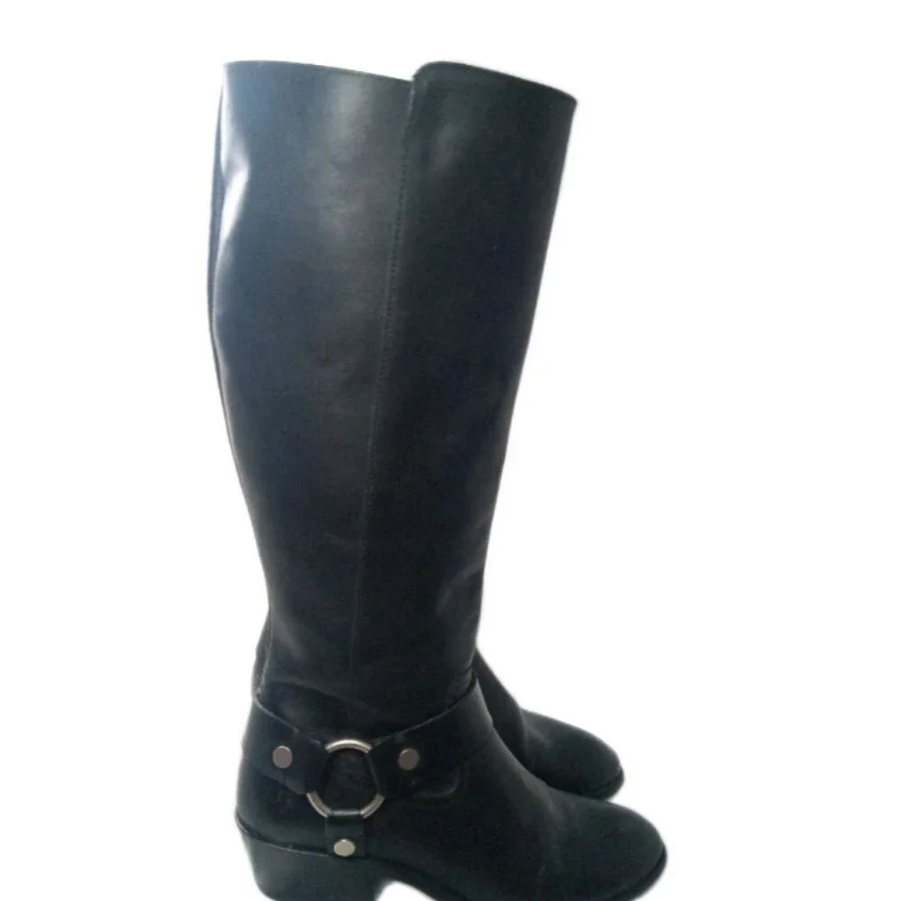 Frye Women's Carson Harness Tall Western Boots Size 9 M Black Leather 3470838